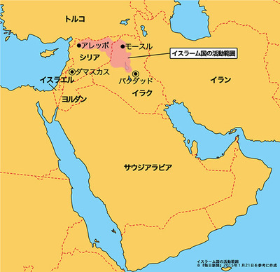 地図：「イスラーム国」の勢力範囲